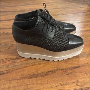 Stella McCartney Black and Tan Woven Platform Shoes